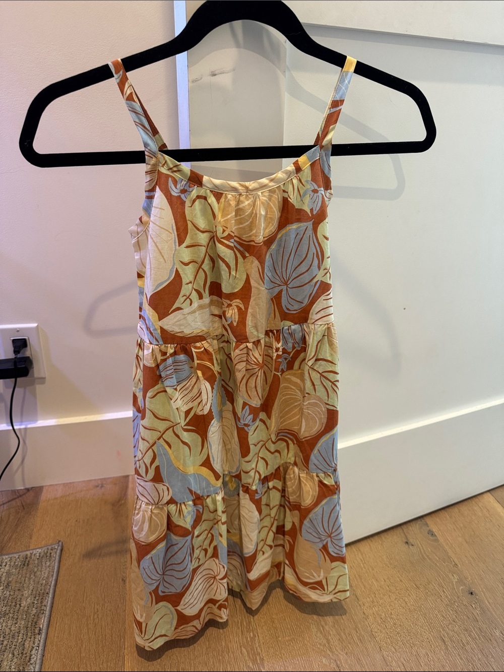 NWOT! Patagonia Girls Rust Orange, Light Blue & Cream Leaf Print Sundress